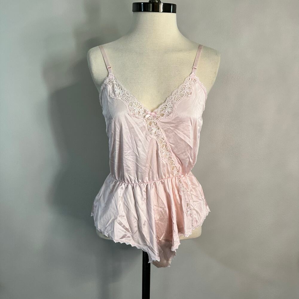Vintage Ashley Taylor Baby Pink Satin Lace Romper Size Medium Snap Closure